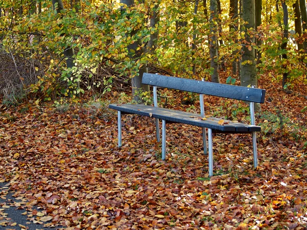Vacker trädgård park metall bänk sitthörna — Stockfoto