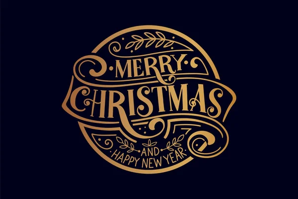 Feliz Navidad Feliz Año Nuevo Fondo Vintage Con Tipografía Dibujado — Vector de stock