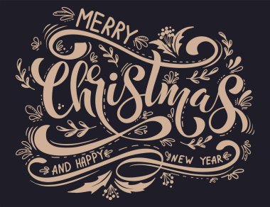 Mutlu Noeller ve tipografili Mutlu Yıllar Vintage geçmişi. Ellerin çizdiği.