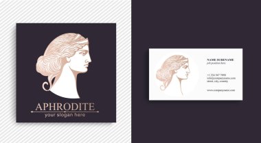 Afrodit veya Venüs. Kadın yüzü logosu. Güzellik ya da yoga salonu amblemi. Vektör illüstrasyonu