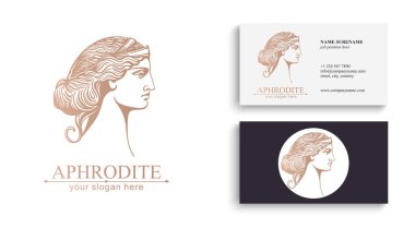 Afrodit veya Venüs. Kadın yüzü logosu. Güzellik ya da yoga salonu amblemi. Vektör illüstrasyonu