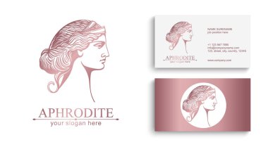 Afrodit veya Venüs. Kadın yüzü logosu. Güzellik ya da yoga salonu amblemi. Vektör illüstrasyonu