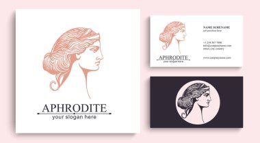 Afrodit veya Venüs. Kadın yüzü logosu. Güzellik ya da yoga salonu amblemi. Vektör illüstrasyonu