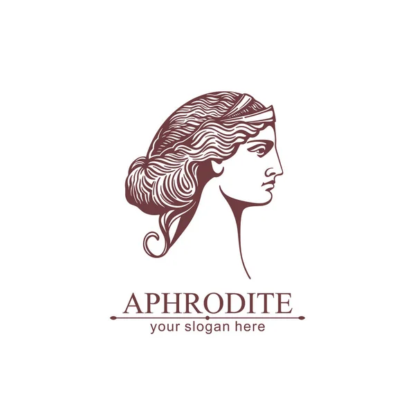 Aphrodite Venus Woman Face Logo Emblem Beauty Yoga Salon Vector — Stock Vector