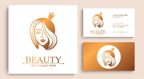 Vrouwengezicht Logo Prinses Met Een Kroon Embleem Voor Een Schoonheidssalon — Stockvector