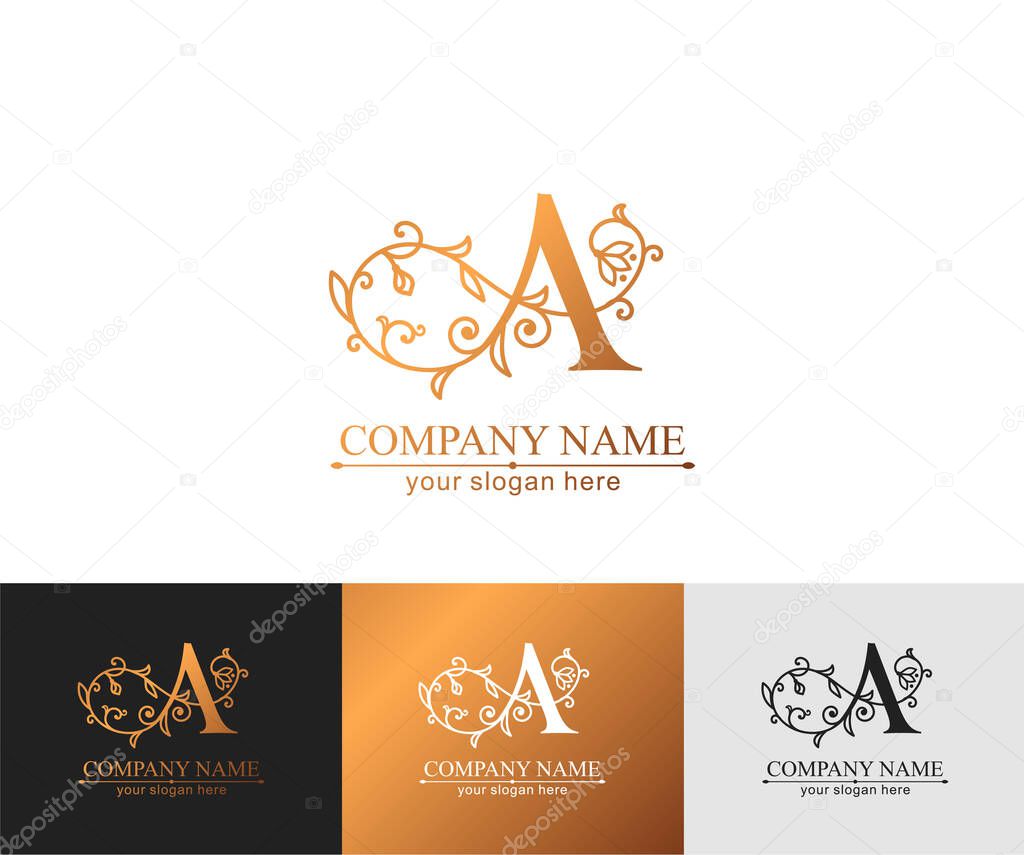 Letter A logo template. Monnogram, delicate floral design. Personal logo. Vector design.