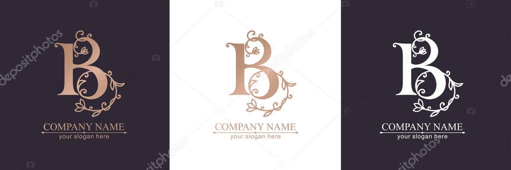 Letter B logo template. Monnogram, delicate floral design. Personal logo. Vector design.