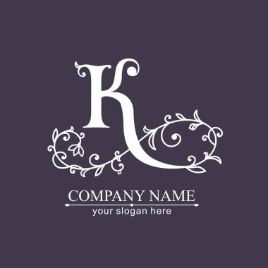 K harfi logo şablonu. Monnogram, narin çiçek tasarımı. Kişisel logo. Vektör tasarımı.