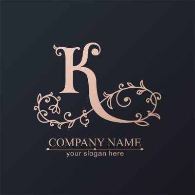 K harfi logo şablonu. Monnogram, narin çiçek tasarımı. Kişisel logo. Vektör tasarımı.
