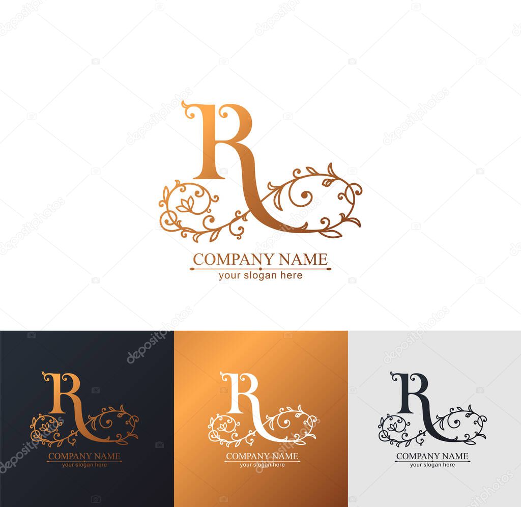 Letter R logo template. Monnogram, delicate floral design. Personal logo. Vector design.