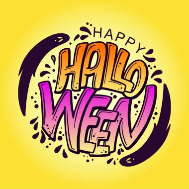 Mutlu Cadılar Bayramı vektör harfleri. Pankart, poster, tebrik kartı ve bir partiye davetiye için şenlikli yazı. Vektör çizimi. El çizimi