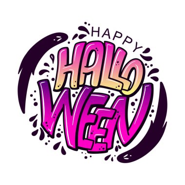 Mutlu Cadılar Bayramı vektör harfleri. Pankart, poster, tebrik kartı ve bir partiye davetiye için şenlikli yazı. Vektör çizimi. El çizimi