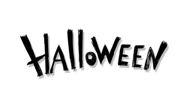 Mutlu Cadılar Bayramı vektör harfleri. Pankart, poster, tebrik kartı ve bir partiye davetiye için şenlikli yazı. Vektör çizimi. El çizimi