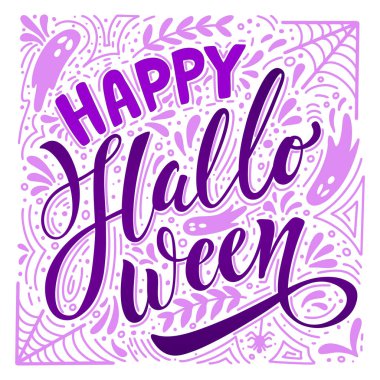 Mutlu Cadılar Bayramı vektör harfleri. Pankart, poster, tebrik kartı ve bir partiye davetiye için şenlikli yazı. Vektör çizimi. El çizimi