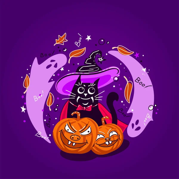 Boldog Halloween Vektor Betűk Vidám Illusztráció Ünnepi Banner Kalligráfiával Poszterrel — Stock Vector