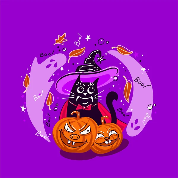 Boldog Halloween Vektor Betűk Vidám Illusztráció Ünnepi Banner Kalligráfiával Poszterrel — Stock Vector