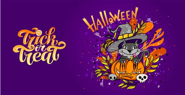 Boldog Halloween Vektor Betűk Vidám Illusztráció Ünnepi Banner Kalligráfiával Poszterrel — Stock Vector