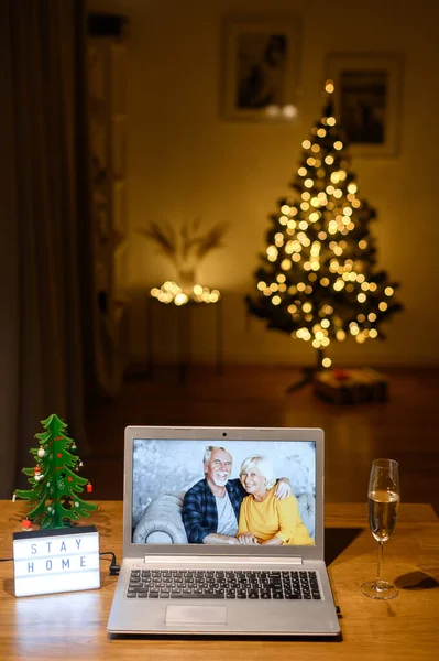 圣诞期间给祖父母的视频通话 — 图库照片