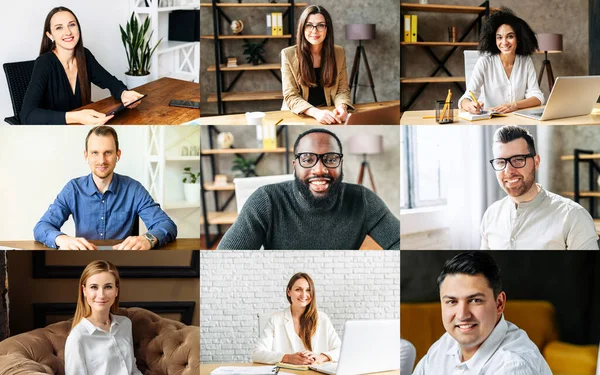 Cabeçalhos de pessoas diversas falando online — Fotografia de Stock