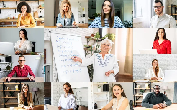 Cabeçalhos de pessoas diversas falando online — Fotografia de Stock