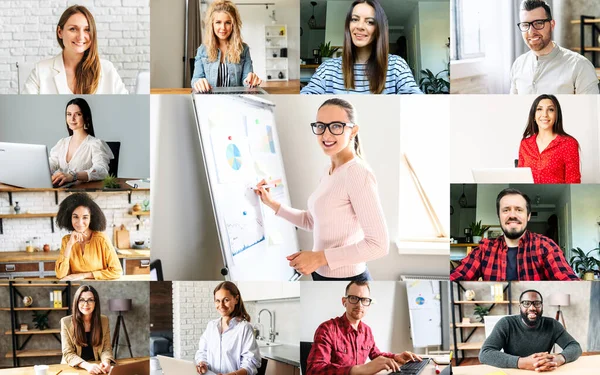 Headshots of diverse people talking online — Stock Photo, Image