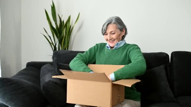 Senior mujer de pelo gris interior — Vídeos de Stock