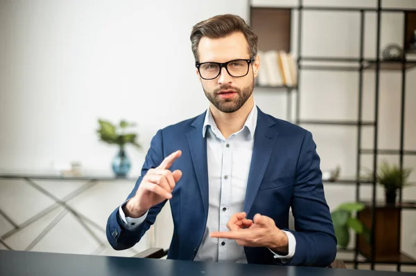 Young bearded entrepreneur man with copy space