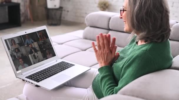 成熟的灰发女商人在网上聊天 — 图库视频影像