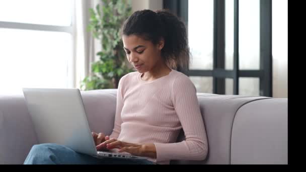 Fokuserad afroamerikansk kvinnlig student — Stockvideo