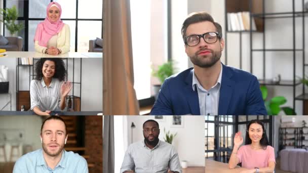 Video chat of diverse coworkers, employees — Stock Video