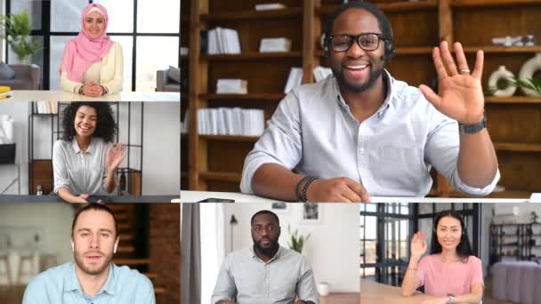 Video chat van diverse collega 's, medewerkers — Stockvideo