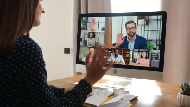 Woman using computer app for video connection — Stock Video