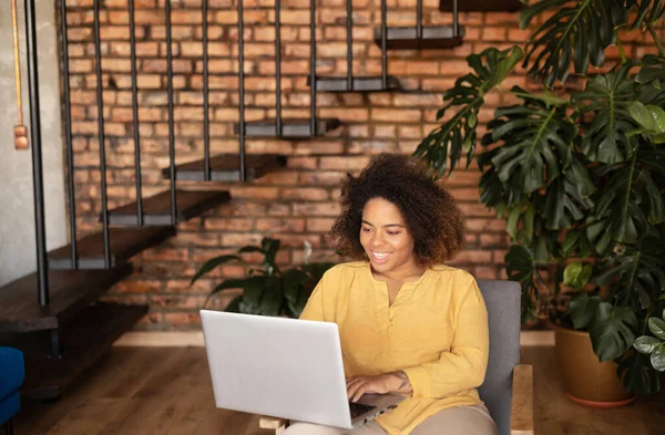 Çekici mutlu genç Afro-Amerikalı bayan girişimci