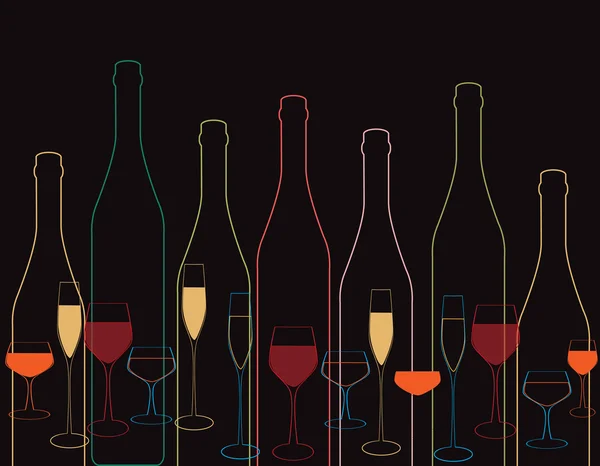 Garrafas de vinho garrafa de vinho e vidro —  Vetores de Stock