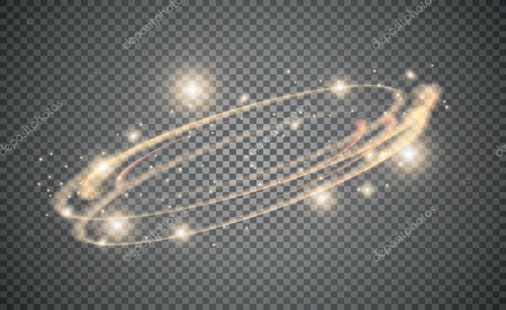 Circular lens flare transparent light effect. Abstract sparkling spark. Ellipse border. Shining shock. Rotational glow line. Power energy element. Glowing ring trace. Round shiny frame. Vector circle.