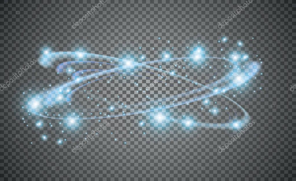 Circular lens flare transparent light effect. Abstract sparkling spark. Ellipse border. Shining shock. Rotational glow line. Power energy element. Glowing ring trace. Round shiny frame. Vector circle.