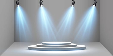 Vektör Spotlights. Sahne. Hafif Efektler. Parlak ışık efekti. Vektör illüstrasyonu.