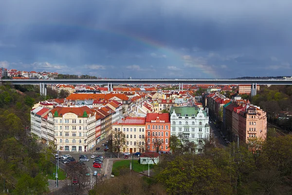 Aerial view of prague taken from vysehrad castle complex — Stock Photo, Image