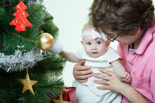 Christmas baby girl with father — Stock Photo, Image