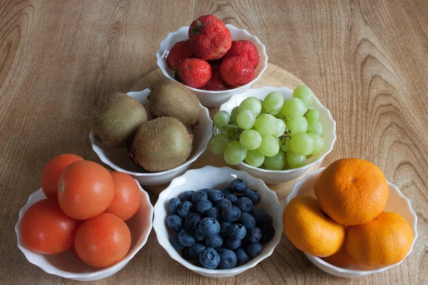 Six bowls of fruit — Stock Photo, Image