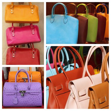 Colorful leather handbags collage clipart