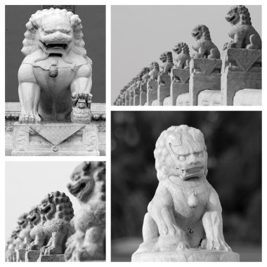 Chinese lions sculptures clipart