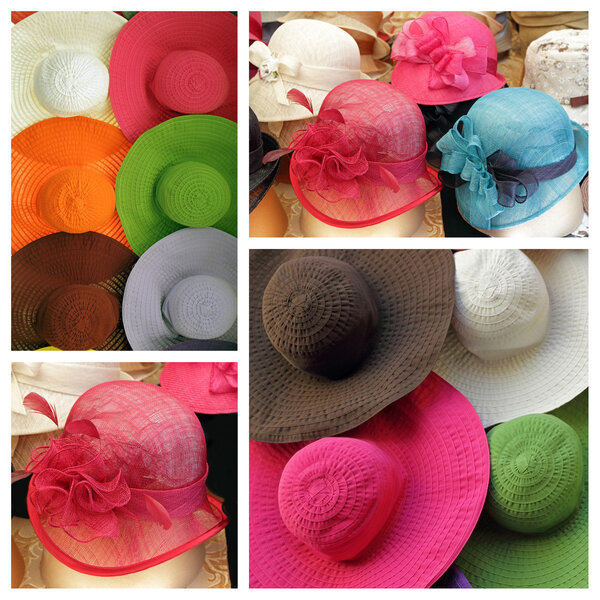 Colorful elegant summer women hats collage