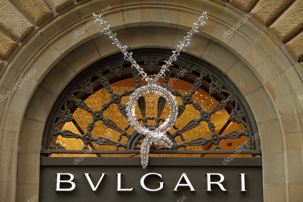 FLORENCE - DEC 9:Bvlgari signboard decorated for Christmas on December, 9,2013 in Florence, Italy, Bvlgari  is an Italian jewelry and luxury goods brand as watches,fragrances,accessories, and hotels.