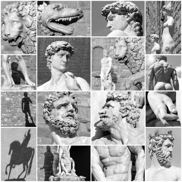 Roup of images with sculptures on Piazza Signoria — Stock Photo, Image