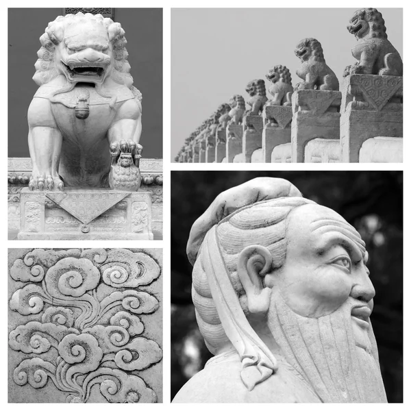 Chinese antique sculptures collage — Stock Photo, Image