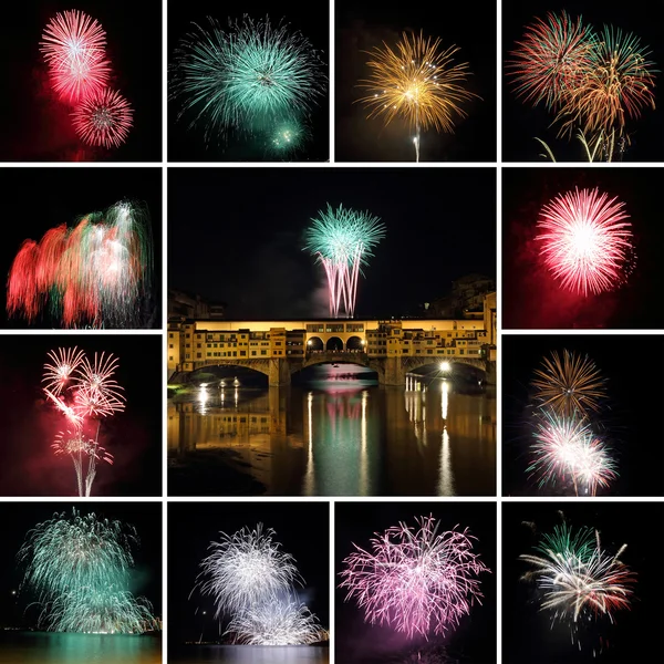 Colagem com fogos de artifício em Florença — Fotografia de Stock