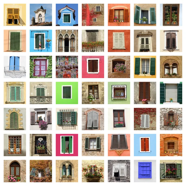 Oude windows collage — Stockfoto