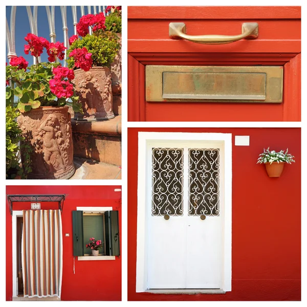 Röda huset collage — Stockfoto
