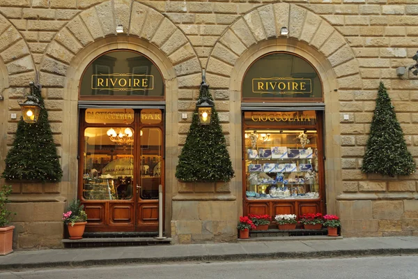 Florence - Rivoire Cafe Buitenaanzicht in decoratie van Kerstmis — Stockfoto